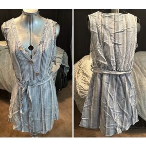 Fun Sexy Cute Low V Blue/cream striped mini dress.  One piece dress.